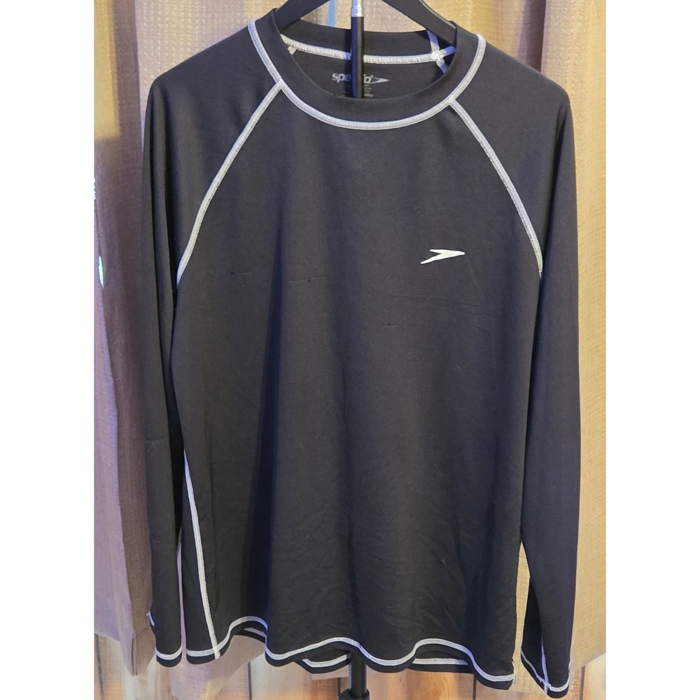 Speedo Long Sleeve Swim Shirt Mens Size‎ Large Black UV Blocker